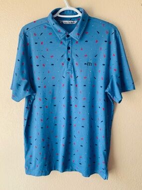 Travis Mathew 4Th Of July Print Pima Cotton Blue Red Golf Polo Shirt Size M